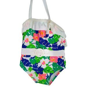 Janie & Jack Baby Girls Floral Swimsuit 6-12M With Ruffles &‎ Belted Accent